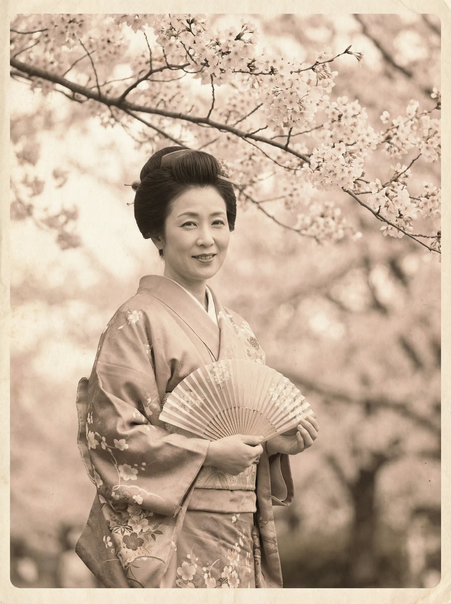 一位持扇的优雅 李茂换太子免费观看 在樱花树下的复古写真